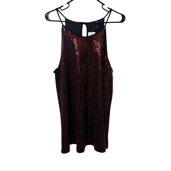 torrid Tops - Torrid Red Sequin Halter Tank Top Size 3 Keyhole Back Sleeveless Shimmer stretch